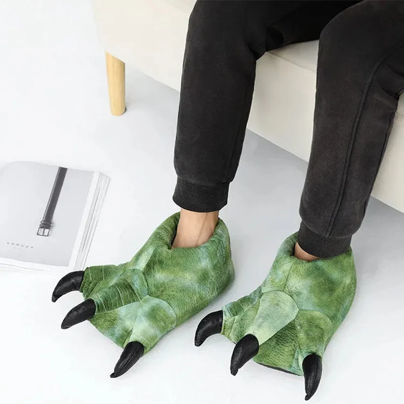 Novetly Green Lizard Paw Slippers Men Top Quality Home Furry Slides Funny Bigfoot Men Shoe Unisex Designer Animal Claw Shoes