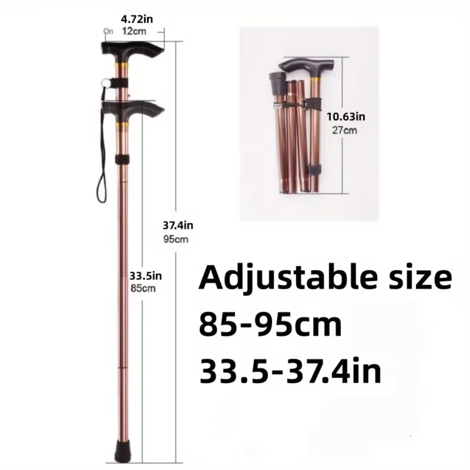 Lightweight Foldable Walking Stick With Rubber Tip And Adjustable Height - Hiking, Trekking, And Travel