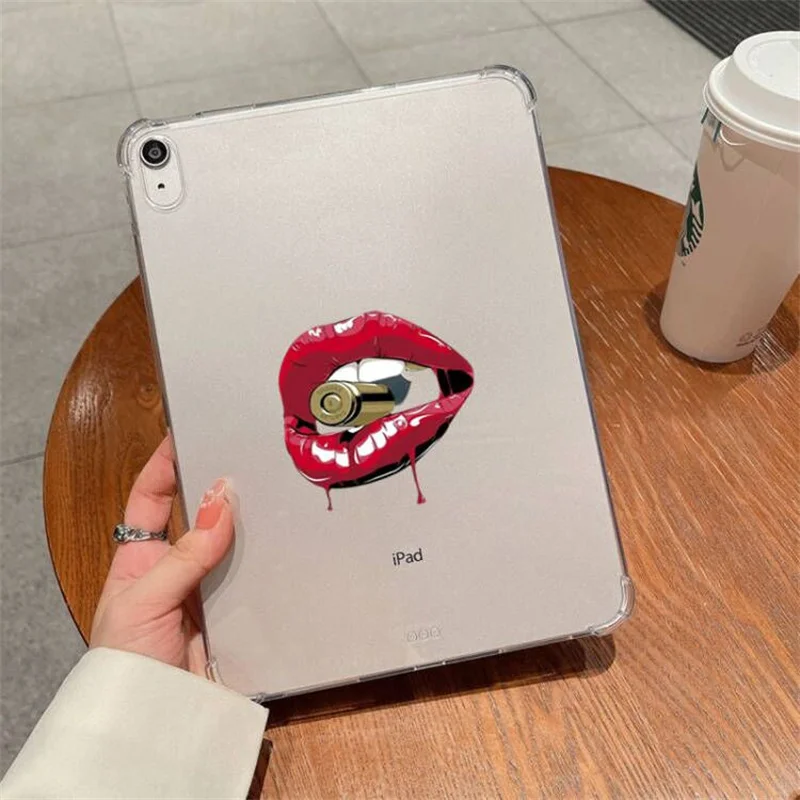 Soft Clear For iPad air 5 Case 2022 10.9 Air 4/3 2020 Pro 10.5 2018 9.7 air 2 Pro 11 10.2 6/7/8/9/10th Generation Red Lip Cover