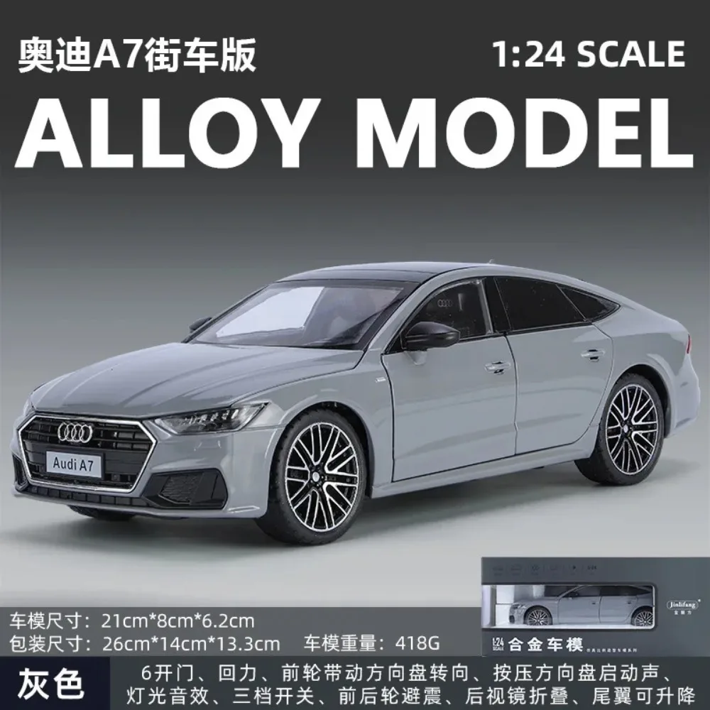 Modelo de coche de juguete Audi A7 1:24, vehículo de aleación fundido a presión, puertas con sonido y luz en miniatura, colección que se puede abrir, regalo para niño y niño