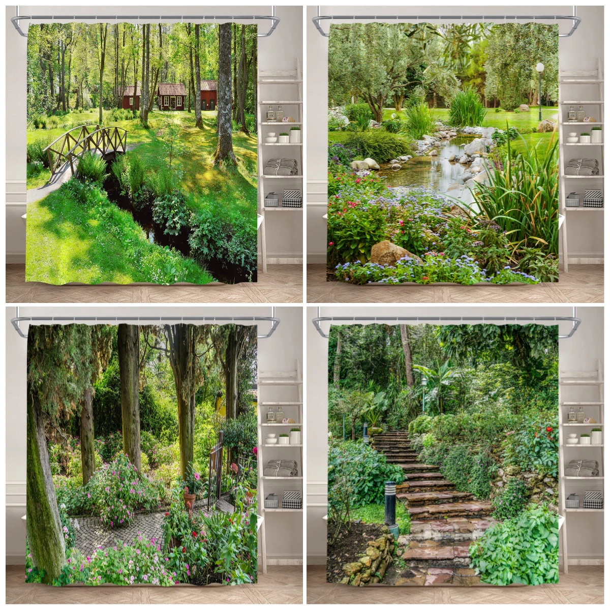 

Forest Park Landscape Shower Curtains Spring Trees Greenery Natural Garden Scenery Wall Hanging Polyester Bathroom Curtain Decor