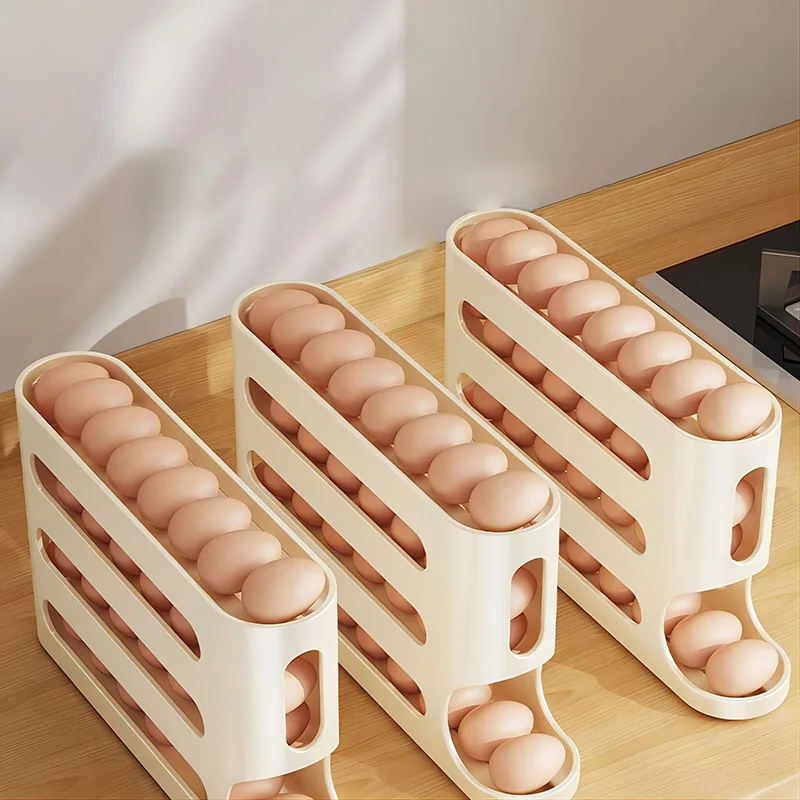 4 Layers Automatic Rolling Holder Rack Fridge Eggs Storage Box Container Kitchen Refrigerator Egg Dispenser Fridge Egg Organizer