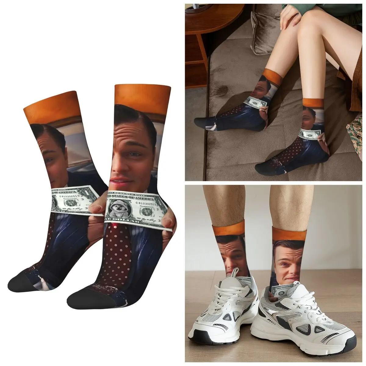 

All Seasons Wall Street Werewolf Dollar Socks Harajuku Sport Middle Tube Socks Fashion Stockings for Men Women Christmas Gifts