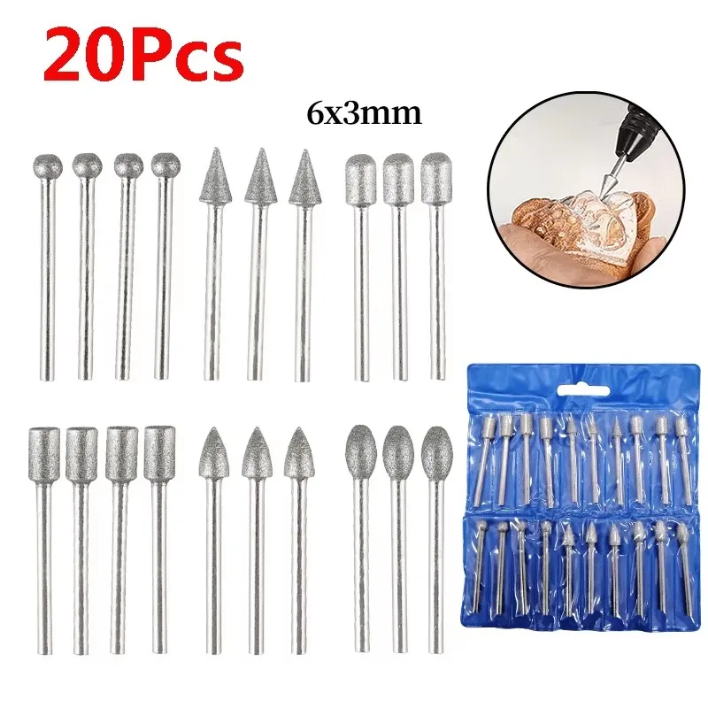 

20pcs Diamond Grinding Head Set, Rotating Tool Accessories Carving Combination, Suitable for Carving, Polishing, and Polishing J