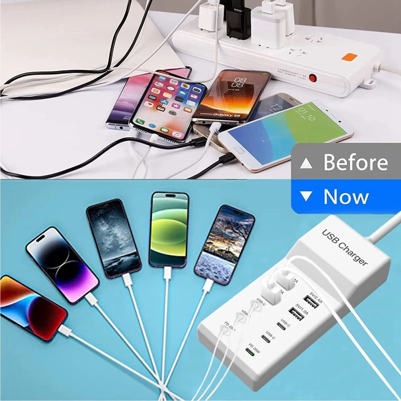 100W USB C Charging Dock Station Desktop USB PD Fast Charger For Multiple Devices Fast USB Power Strip EU Plug
