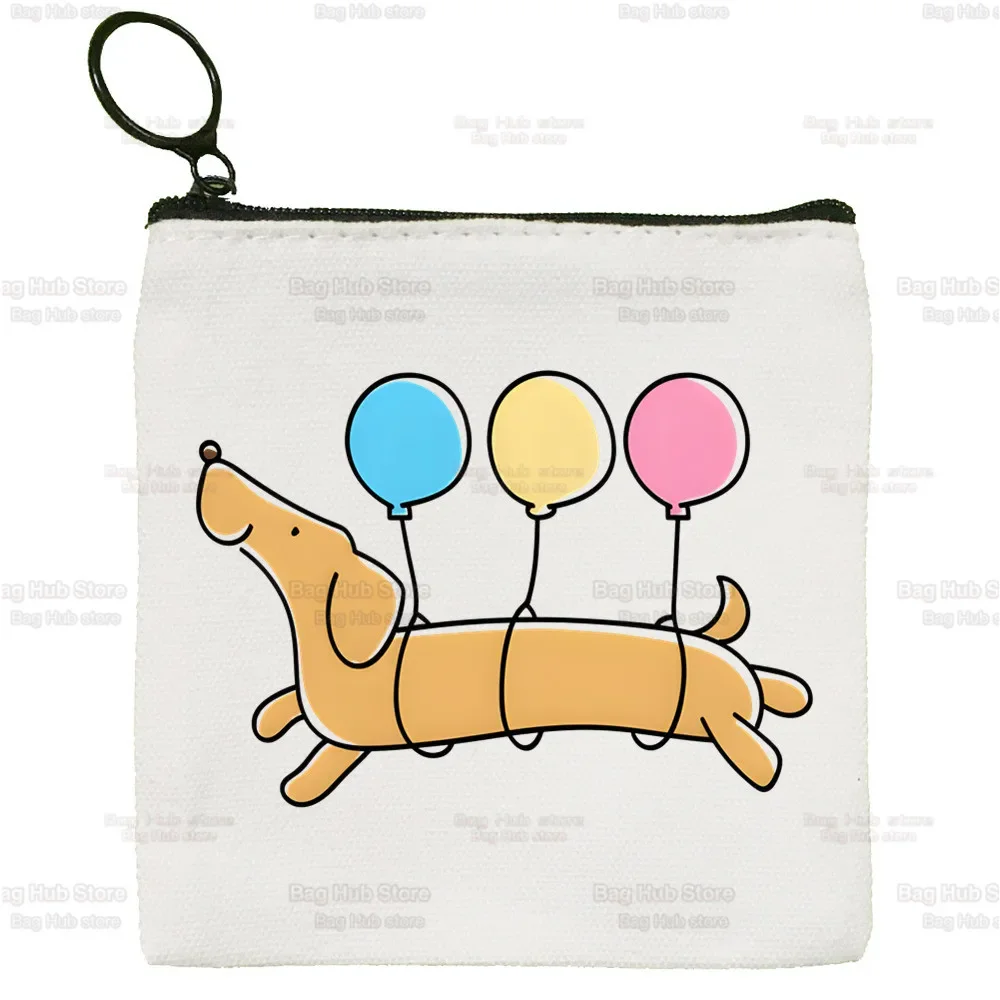 Engraçado cão bonito Animal Canvas Coin Purse, pequeno saco quadrado, saco chave, saco de armazenamento, cartão, Dachshund, Teckel