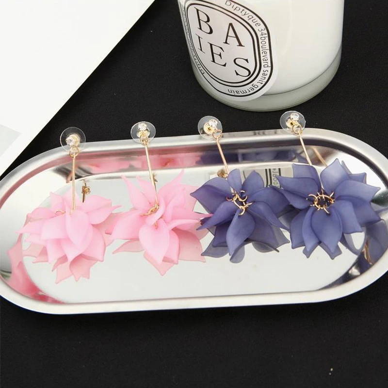 Fashion White Flower Earrings For Women Trendy Acrylic Long Tassel Drop Earrings Temperament Party Gift Jewelry