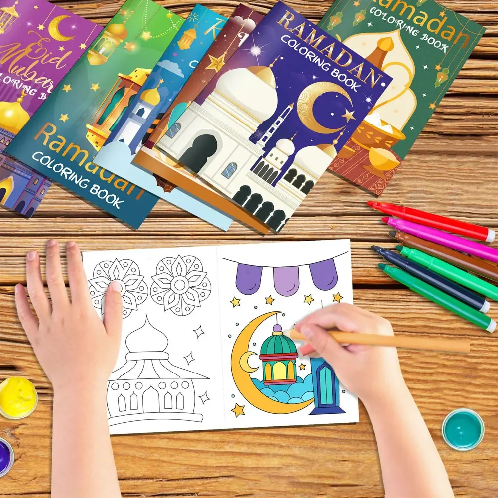 16 pcs Ramadan Eid Mubarak Party Mini Coloring Book Graffiti Painting Book for Muslim Party Supplies