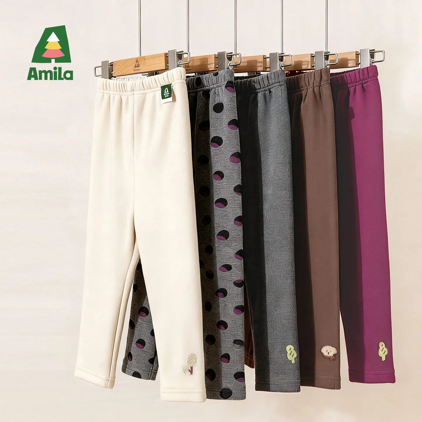 Amila 2026 Kids Winter Children's Thick Velvet Bottom Pants Available In Multiple Colors, Slim Fit, Embroidered Decoration