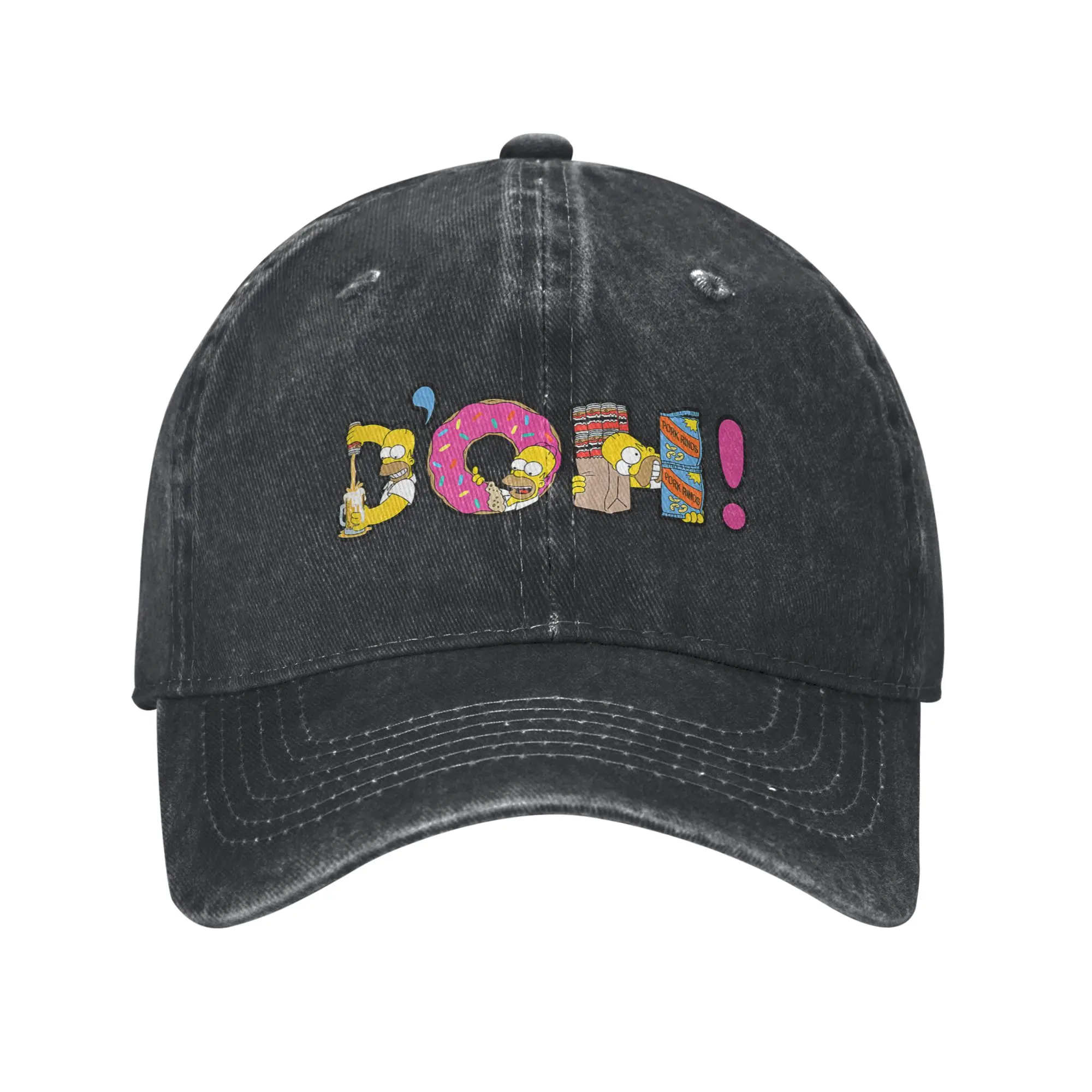 Vintage The Simpson Homer Beer and Donuts Letters D-OH! Baseball Caps Unisex Style Distressed Denim Washed Snapback Cap Caps Hat