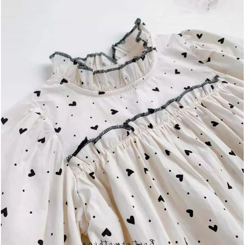 Girls' Set Heart Collar Shirt and Slim Fit Flared Pants2025Spring and Autumn New Fashion Foreign Trade Children's Clothing Whole