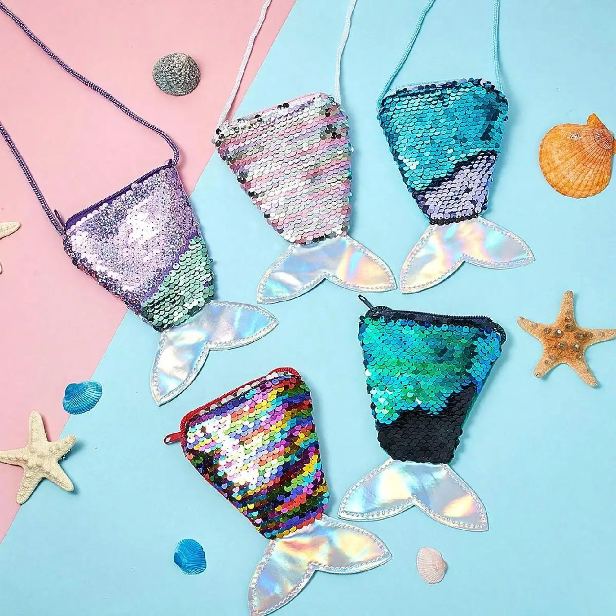 1pc- Mermaid Tail Coin Purse Sequin Crossbody Bag Coin Purse Little Girl Mermaid Spring Party Birthday Gift