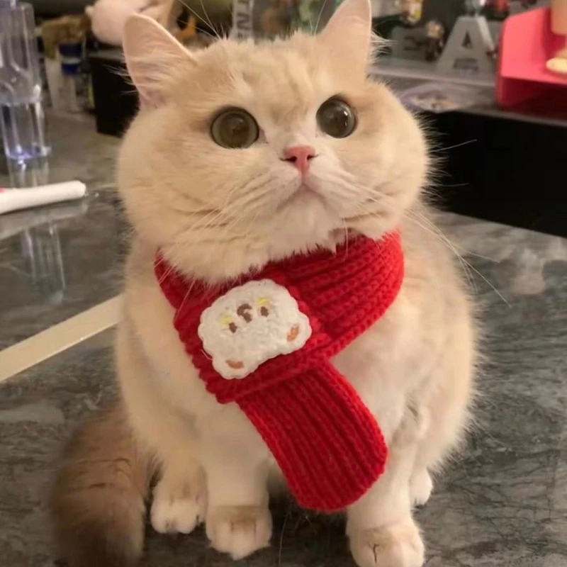 

2025 New Pet Knitted Christmas Scarf Cat Dog Yarn Cartoon Elk Snowman Warm Plush Hat Set Dog Accessories for Small Dogs