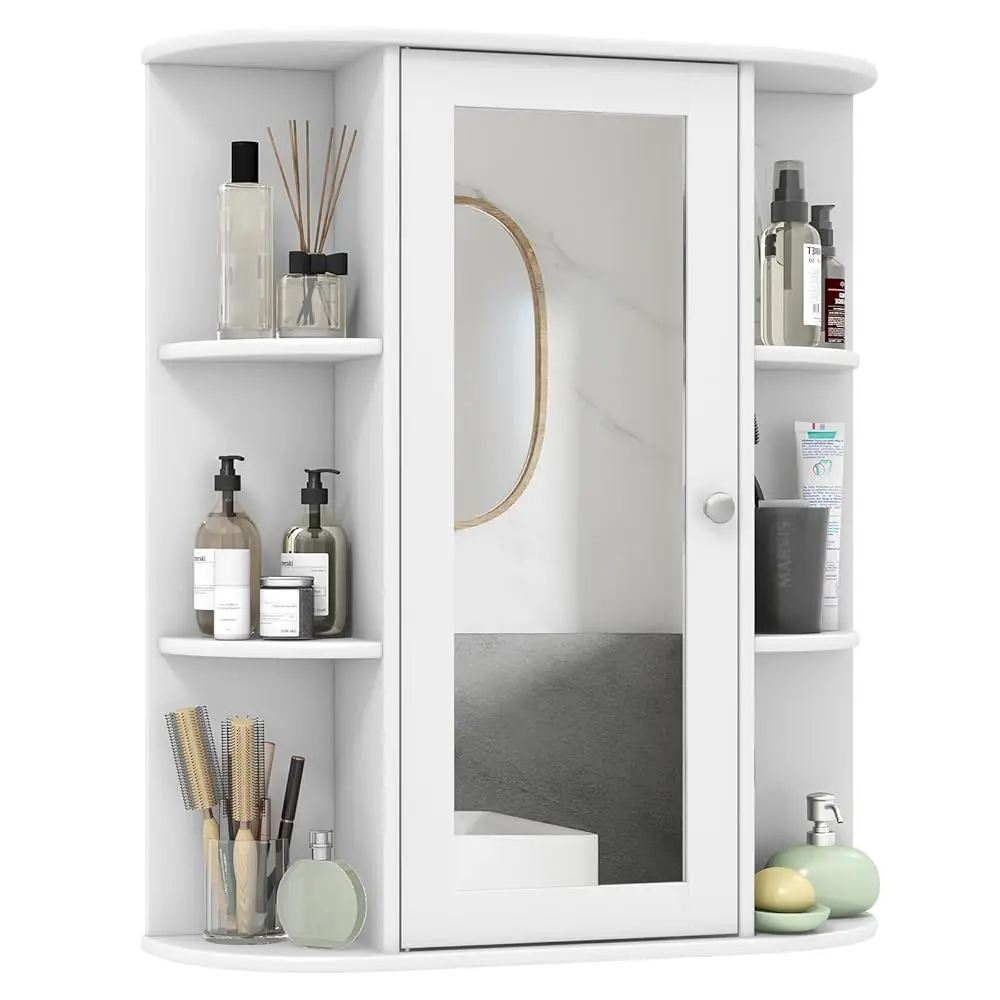 

Bathroom Medicine Cabinet, Wall Mounted Storage Cabinet With Mirror Door, Removable & 3 Adjustable Shelves, Wooden Hanging Wall