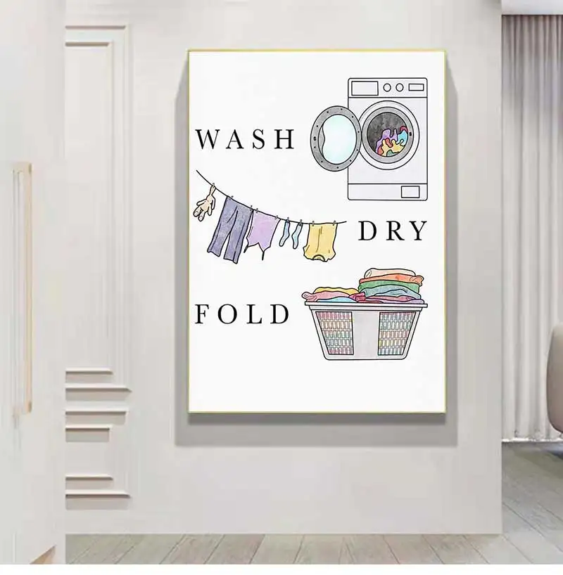 Colorful Laundry Sign Guide Poster Wash Dry Fold Art Print Minimalist Wall Pictures Canvas Painting NEW 2026