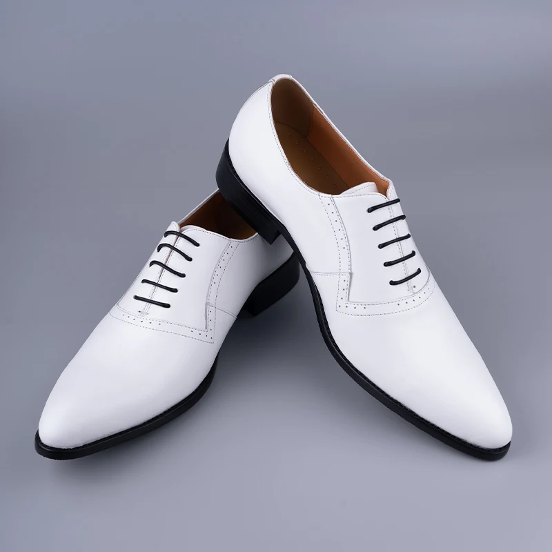Italian Style Leather Men Shoes Real Cowhide Leather Handmade Formal Business Wedding Black White Shoes Man Zapatos Hombre Vesti