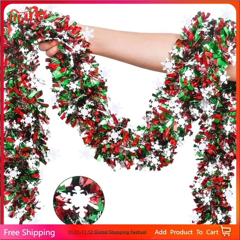 

2M Christmas Snowflake Tinsel Garland Xmas Tree Decoration Christmas Metallic Twist Garland Ceiling Hanging New Year Party Decor