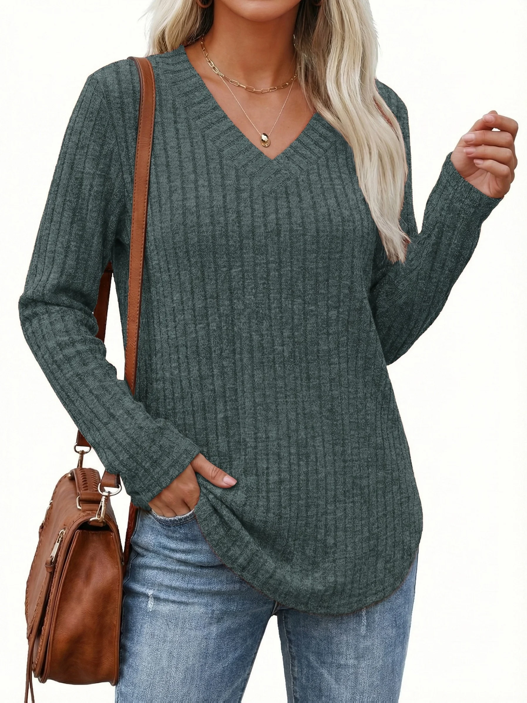 Plus Size Women's V-Neck Ribbe - огляд і ціна Ribbed Knit Sweater