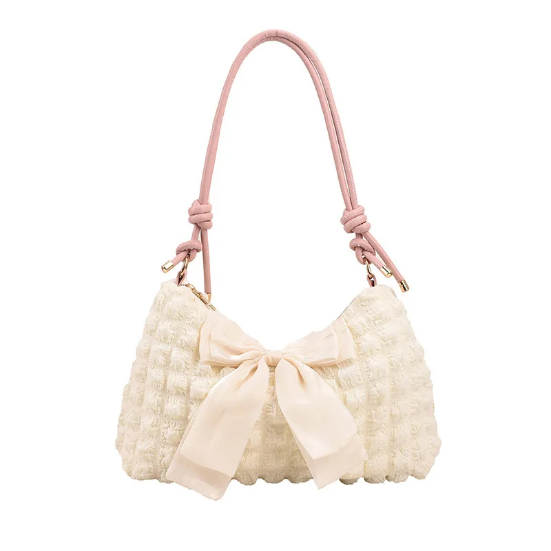 Bowknot Sweet Puff One Shoulder Bag For Women 2023 New Trendy Cute Simple Niche Underarm Messenger Handbag