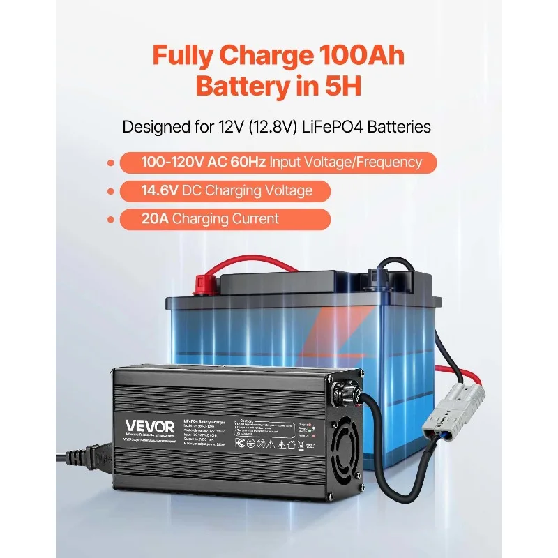 Chargeur de batterie au Lithium 12V 20A, 14.6V AC-DC LiFePO4, chargeur intelligent pour camping-car