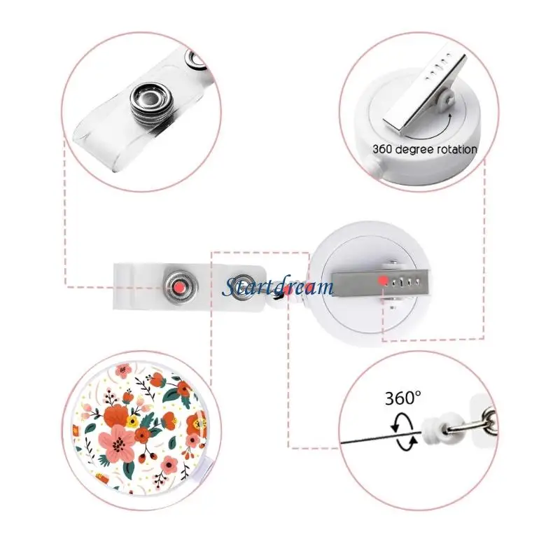 Retractable Badge Holder with Metal Clip Nurse Doctor Badge Holder Rotating ABS Badge Holder for Key Card Management K92C