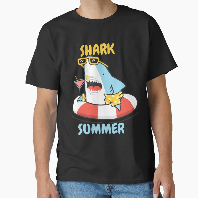 

SHARK SUMMER Funny Ahhh Time to Relax Summer humor gift T shirt for men Large size Tops S-6XL mens clothing