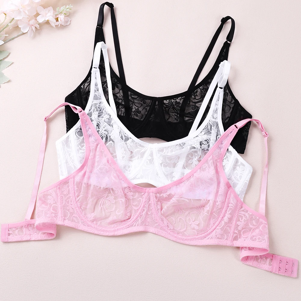 

Bras For Women Plus Size Lace Mesh BH Tops Underwire Embroidery See Through Sexy Underwear Lingerie Brassiere A B C D DD Cup