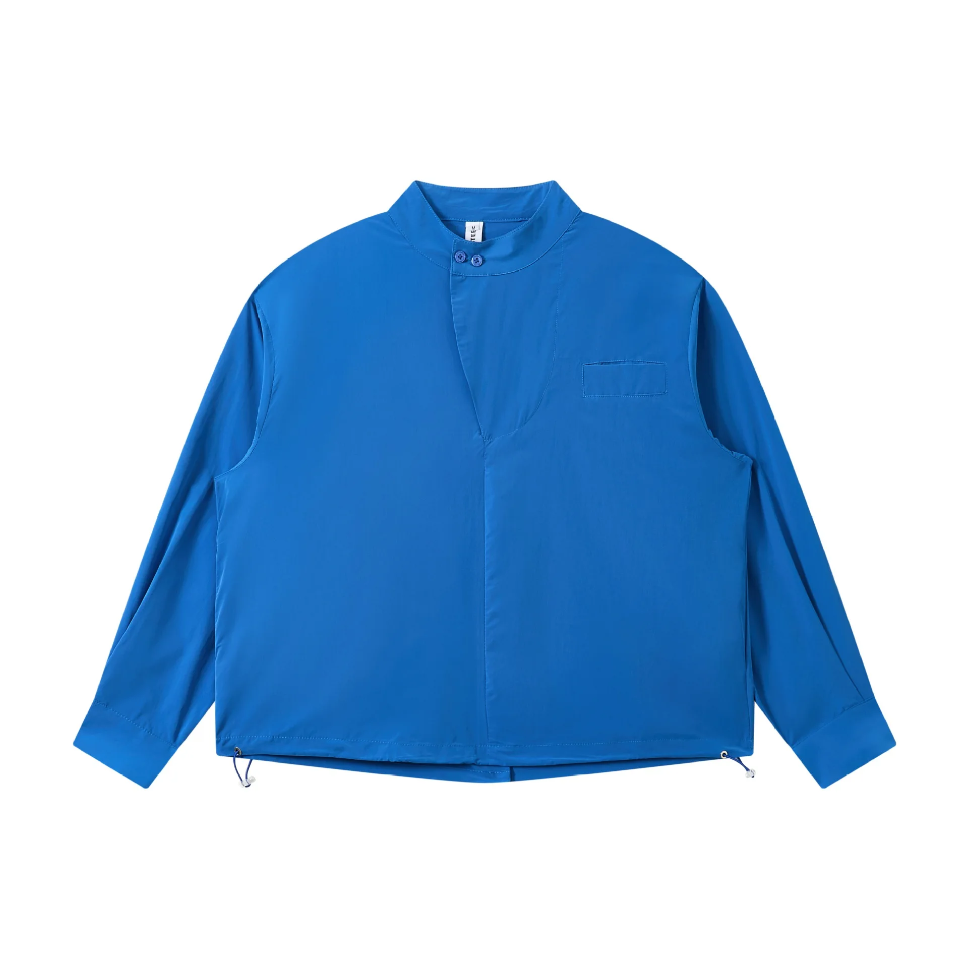 

Hem Drawstring Half Zipper Stand Collar Pullover Shirts Men Fashion Show Vintage Loose Casual Long Sleeve Blue Shirts Blouses