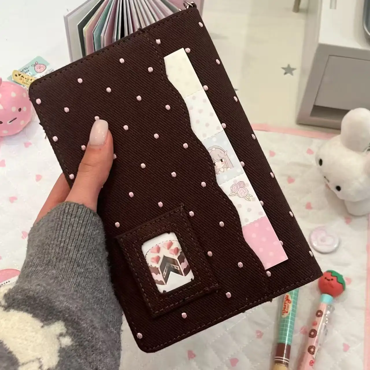 A6  Brown Chocolate Wave Point Handbook DIY PU Clip-on DIY Notebook Loose Leaf Notebook