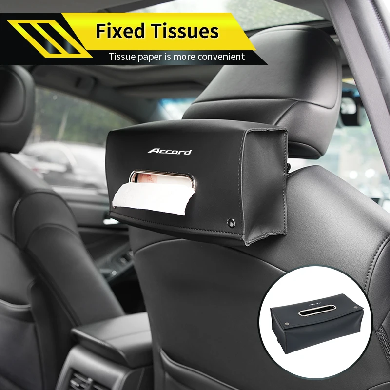 Car Seat Universal Square Tissue Storage Box PU Leather Paper Bag Accessories For Honda Type R Mugen Power Civic 4d 10th Gen