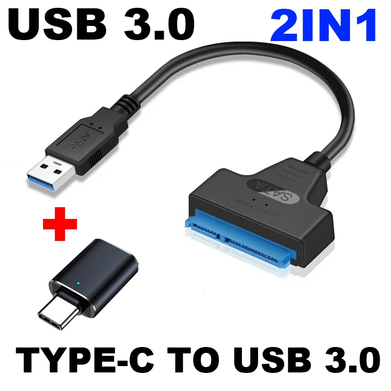 USB 3.0 TYPE-C 3.1 TO SATA Adapter 6 Gbps 2.0 2.5 External HDD SSD Hard Drive 7+15/22 Pin III Cable For PC Phone Laptop+Dc Power