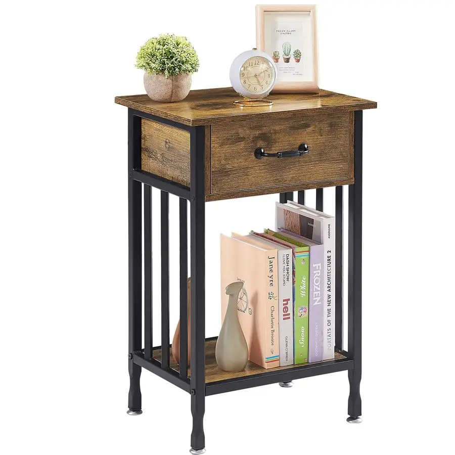 

Nightstands, Industrial Side Table End Tables with Drawer and Storage Shelf, Night Stands for Bedroom, Living Room, Wood Metal
