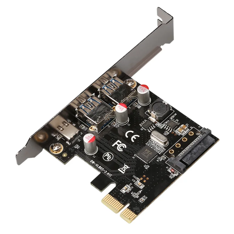 Carte d'extension PCI-e vers double USB3.0 Type C VL805, 1 * Type-C, 2 * alimentation externe de Type A