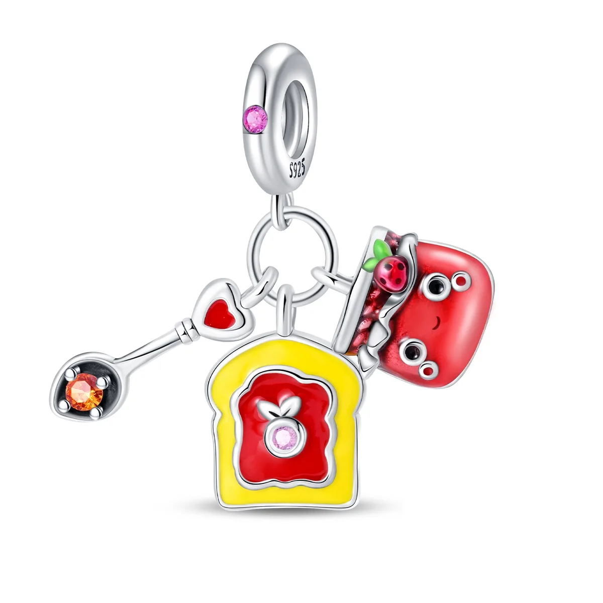 Plated 925 Silver Toast Jam Spoon Dangle Charms Beads Fit 925 Charms Bracelet Beads Sweet Breakfast Jewelry Gifts for Women