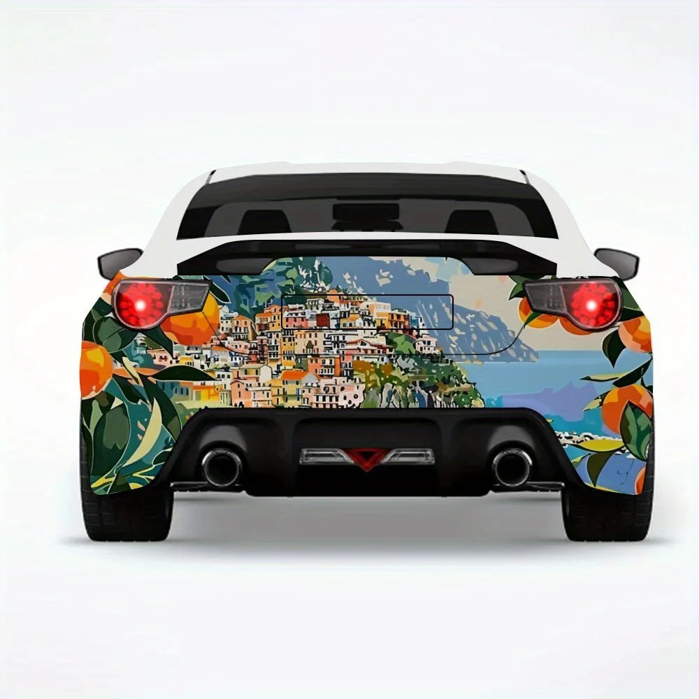 

Автомобильная наклейка Coastal Town View, виниловая наклейка на заднюю часть автомобиля, водонепроницаемые самоклеящиеся виниловые наклейки для хвоста и бампера автомобиля, Decora