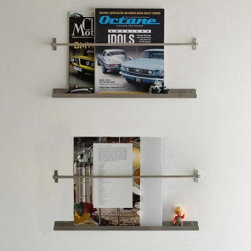Modern Minimalist Magazine Rack Stainless Steel Wall Mounted Book Shelf Floating Display Organizer Living Room Storage Solution