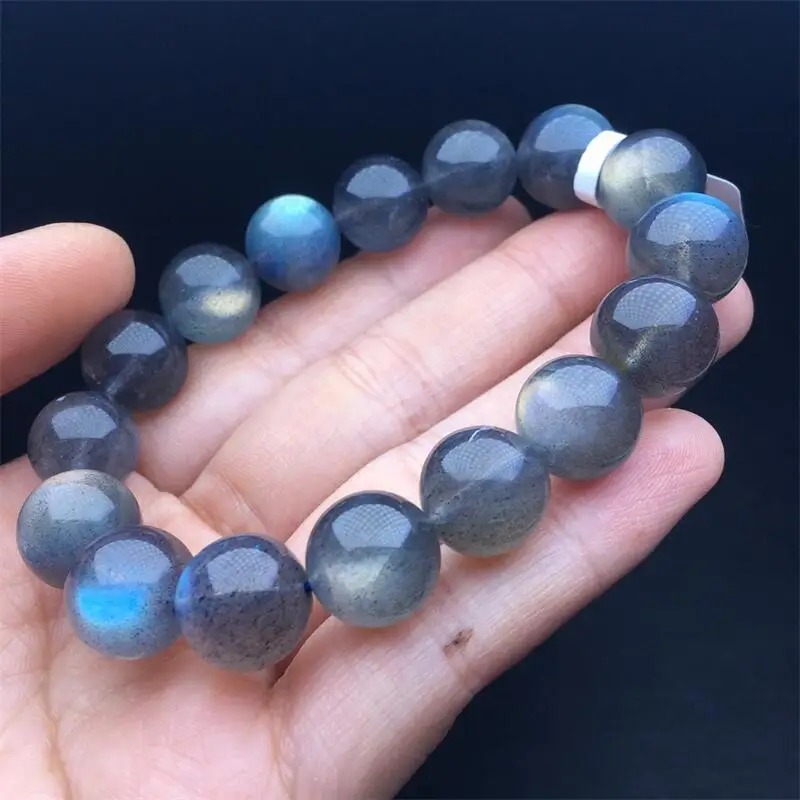 14MM Natural Gray Moon Stone Bracelet Healing Fengshui Stone For Women Men Jewelry Fashion Christmas Gift 1PCS