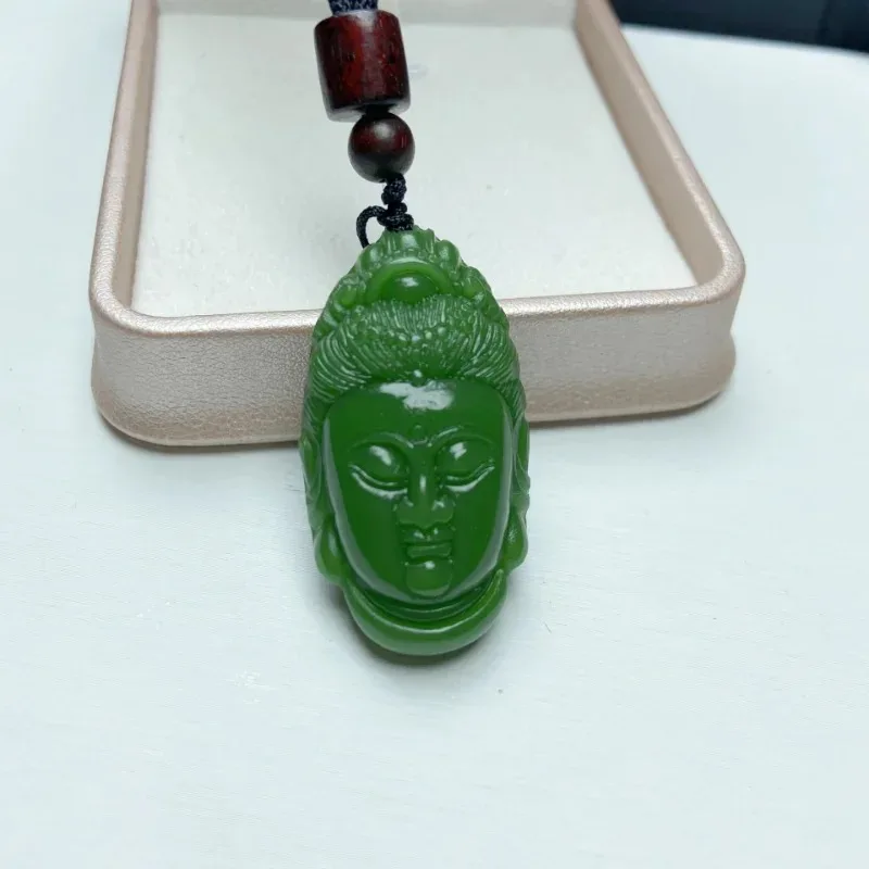 

Natural Green Hand Carved Guanyin Jade Pendant Fashion Boutique Jewelry Men and Women Guanyin Head Necklace Gift