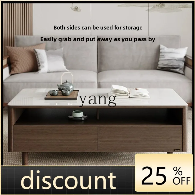 LH new Chinese tempered glass coffee table TV cabinet combination living room solid wood foot table