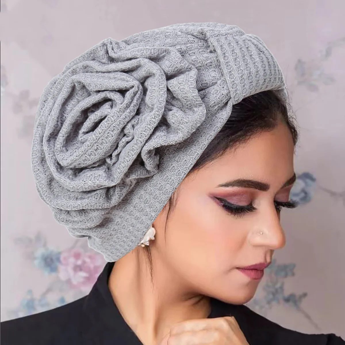 Solid Color Muslim Hijab Caps Women Wrap Head Ramadan Soft Elastic Ladies Fashion Side Square FlowerTurban Bonnet