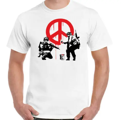 Banksy T-Shirt Paix Symbole Hommes Rue Art Graffiti Anti War Amour Hippie Haut