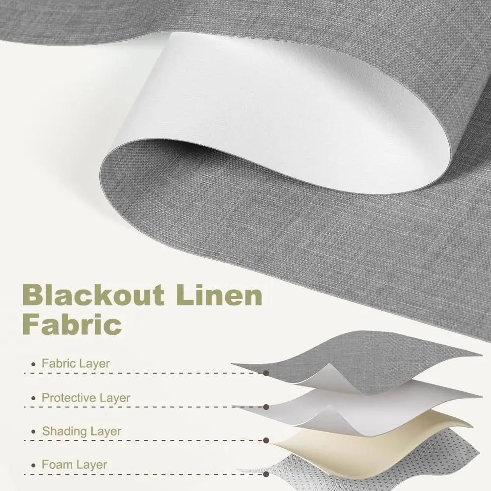 ม่านม้วนผ้าลินินไร้สาย ป้องกันความร้อน ป้องกันรังสียูวี ป้องกันแสงสำหรับบ้าน/สำนักงาน (สีเทาไลน์, 34x72)