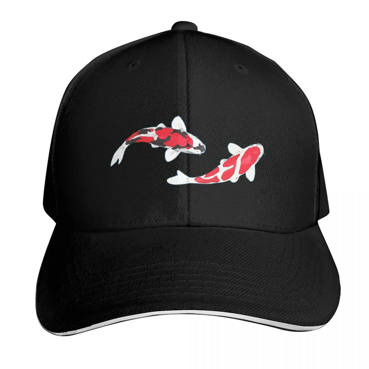

Koi Fish Kuhaku Showa Sanke Koi Fish Design Бейсбольная кепка с черным фоном Элитный бренд Спортивная кепка для мужчин и женщин