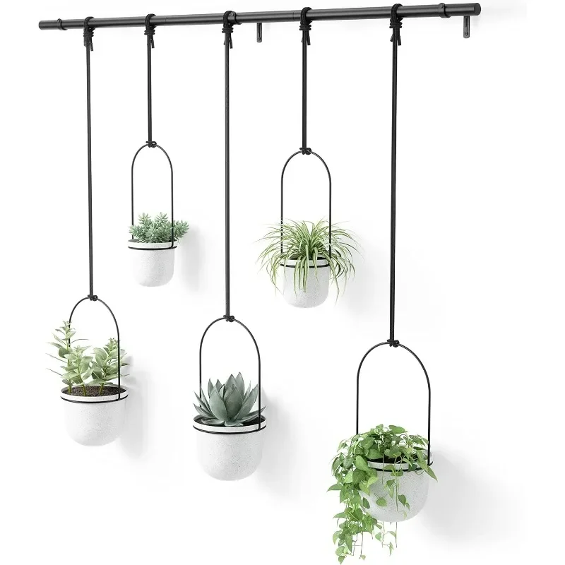 

Triflora Hanging Planter for Window, Indoor Herb Garden, Set of 5, White/Black