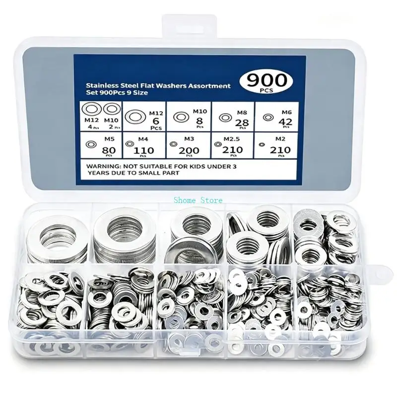 Flat Washer Assortment with Round Profile, Bright Finish, and Compartment Case for Bolted Fastening and Assembly Tasks M68E
