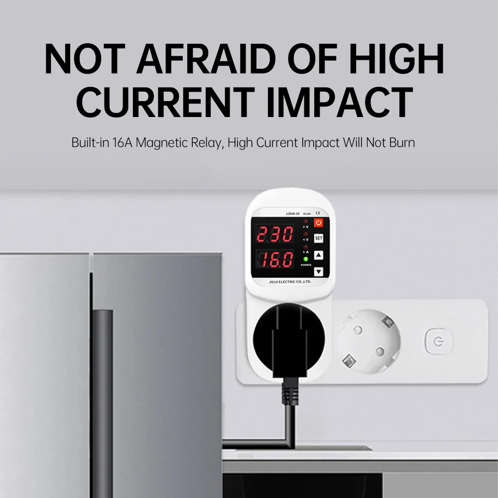 LED ディスプレイ AC220V 16A ソケット電圧電流保護調整可能な過電圧および不足電圧電気ソケット