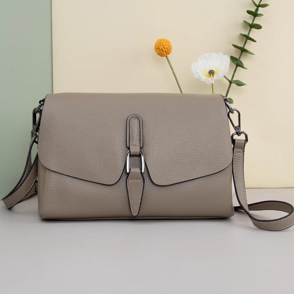 100% Real Leather Women\'s Flap Bag New Large Capacity Roomy Casual All-Match Fashion Crossbody Messenger Handbags