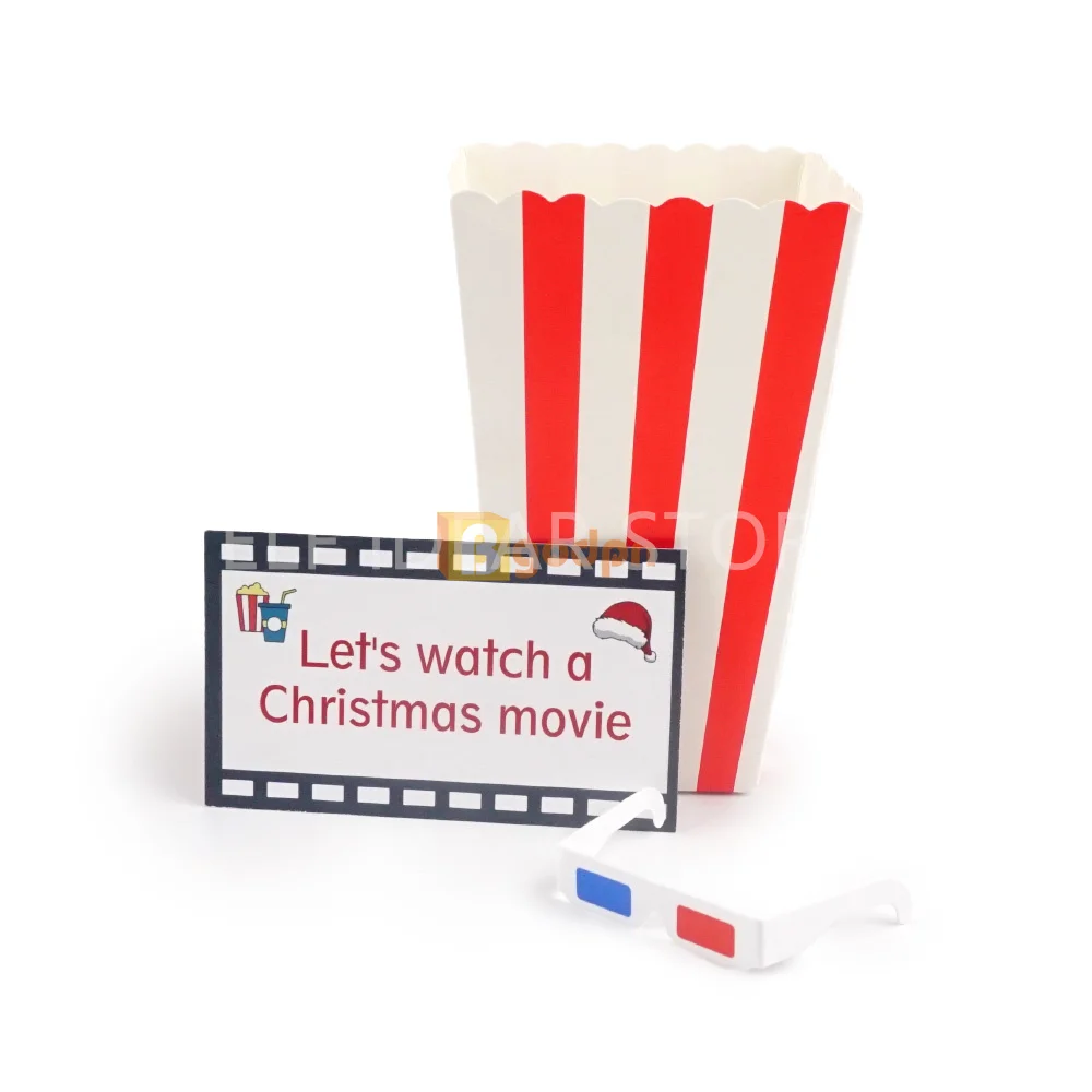 Christmas Holiday Decorations Movie Night Set, Miniature Paper Glasses and Popcorn Bucket Creative Ornament for Elf Doll