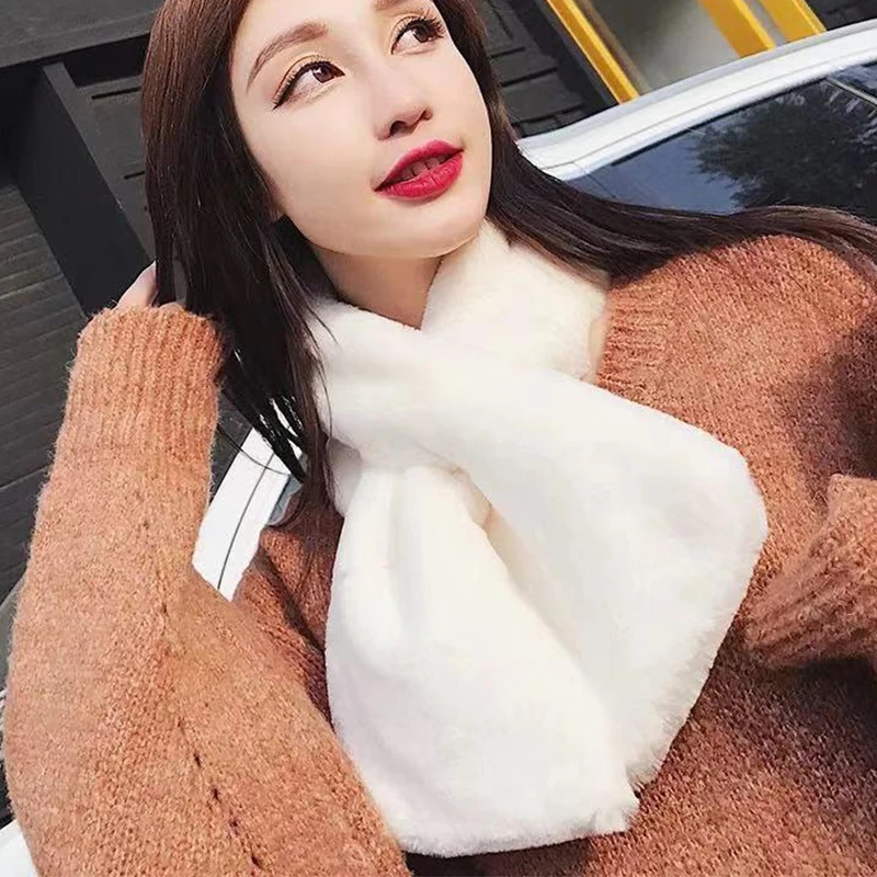 Faitolagi koreanischen Winter Faux Kaninchen Fell Frauen Schal weichen Plüsch Snood Schals einfarbig Hals Kragen wärmer Zeug Weihnachts geschenk