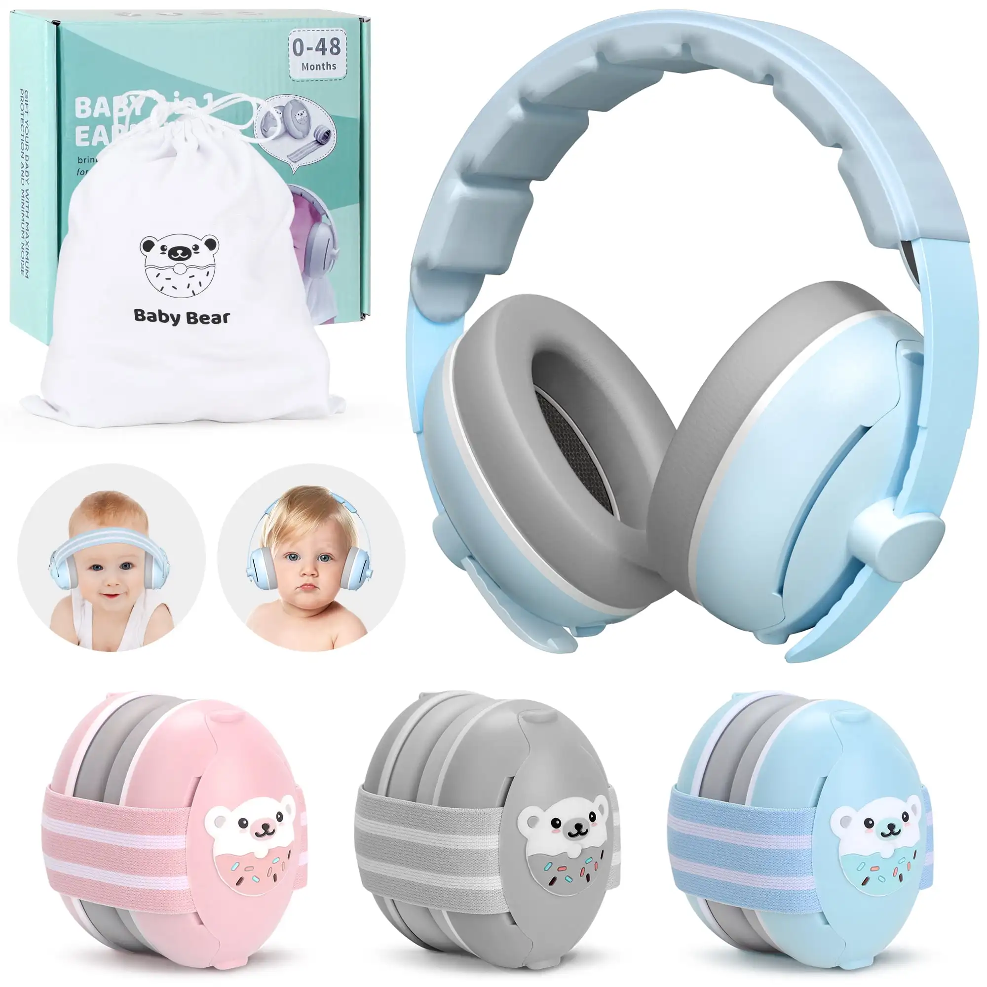 Baby Ear Protection for Babies & Toddlers Noise Reduction Earmuffs Comfortable Baby Headphones with Adjustable Headband Travel